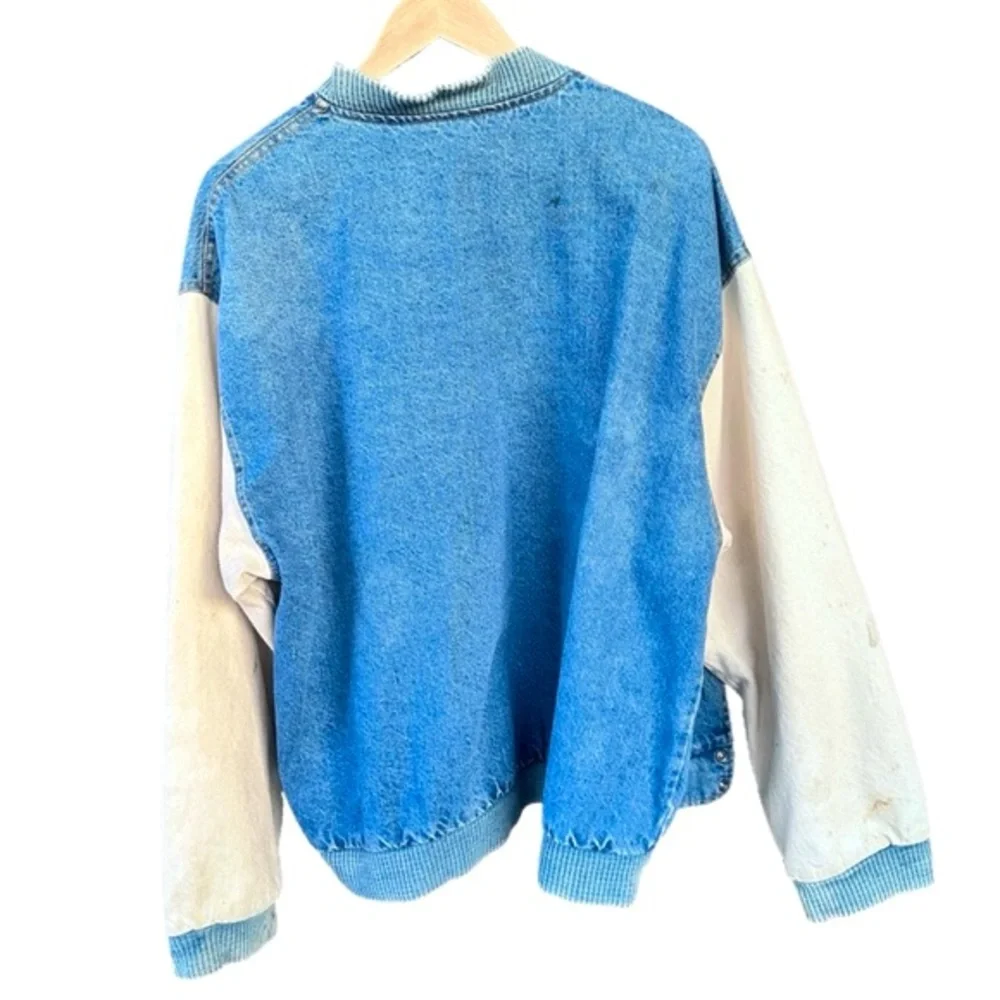 Vintage Retro Dixon K-Products Denim Bomber Varsity Jacket Canvas Distressed XL - Picture 3 of 10